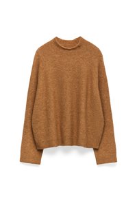 Pull marron à texture avec un col rond, des manches longues et une coupe décontractée. Fabriqué à partir d'un matériau doux, il présente des poignets et un ourlet côtelés.