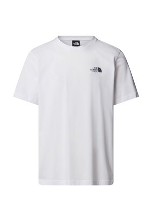 White cotton t-shirt with a crew neckline, featuring a small black logo on the left chest area. Classic fit with short sleeves.