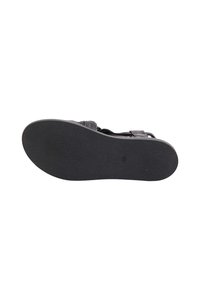Sort sandal med en tekstureret gummisål, der har justerbare stropper for en god pasform. Glat læderoverdel med minimale detaljer.