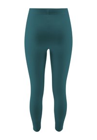 Teal ryfish leginsy z wysokim stanem, charakteryzujące się dopasowanym krojem i gładką teksturą, zaprojektowane z myślą o komforcie i swobodzie ruchów.