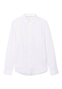 Witte lange mouwen blouse met een puntig kraag, met een effen ontwerp en traditionele knopen aan de voorkant.