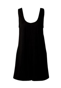 Schwarzes ärmelloses Kleid mit Rundhalsausschnitt, aus weichem Stoff gefertigt, mit lockerem Schnitt und ausgestellter Form, ideal für legere Anlässe.