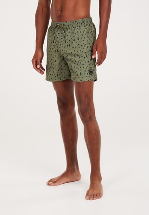 Groene zwempantalons met een zwart patroon, elastische tailleband en koord. Voorzien van een klein logo-opdruk aan de zijkant. Lichtgewicht stof.