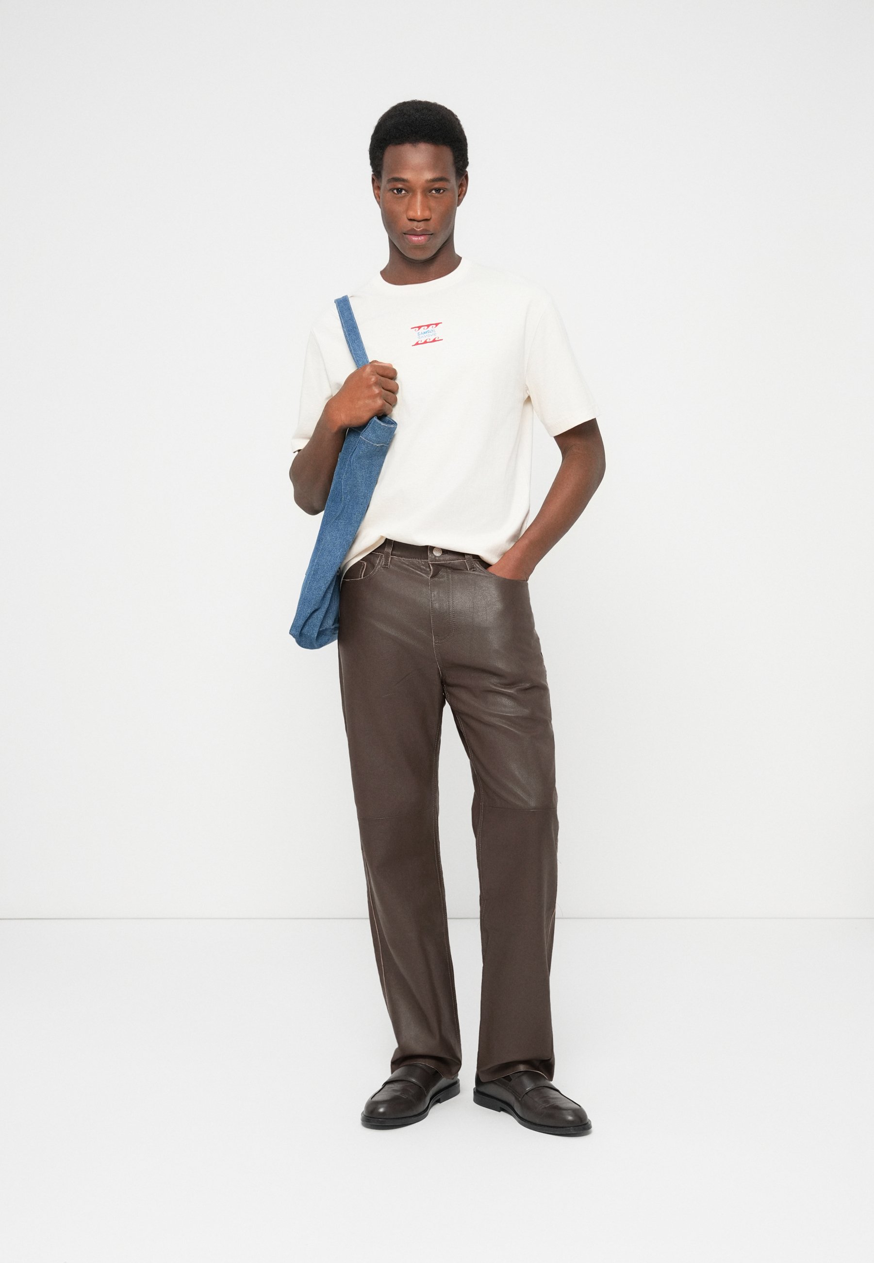 Samsøe Samsøe EDDIE TROUSERS - Leather trousers - black olive/dark