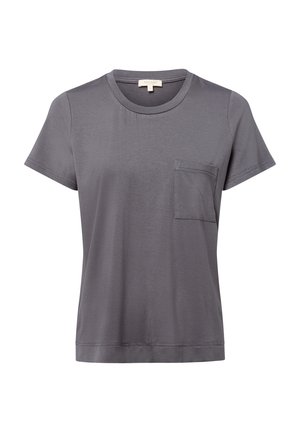 Szara krótki rękaw t-shirt, okrągły dekolt, z małą kieszonką na piersi. Wykonana z lekkiego materiału o gładkiej teksturze. Minimalistyczny design.
