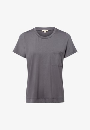 Szara krótki rękaw t-shirt, okrągły dekolt, z małą kieszonką na piersi. Wykonana z lekkiego materiału o gładkiej teksturze. Minimalistyczny design.
