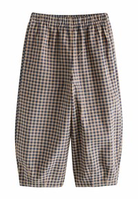 Gingham-musteret shorts i beige og marineblå, lavet af letvægtsstof, med elastisk talje og løst fit, samt sidelommer.