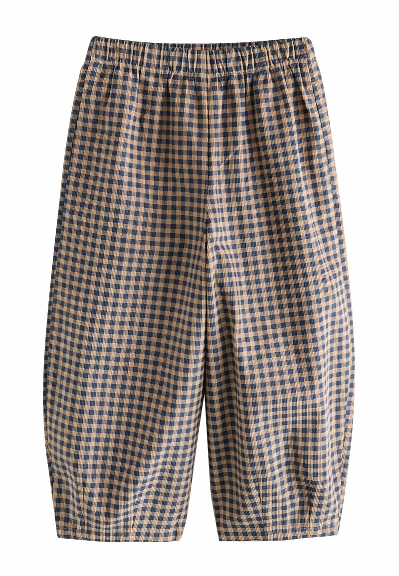 Gingham-musteret shorts i beige og marineblå, lavet af letvægtsstof, med elastisk talje og løst fit, samt sidelommer.