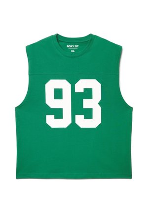 Top verde senza maniche in cotone con una vestibilità boxy, scollatura tonda e il numero "93" in grandi lettere bianche sul davanti.