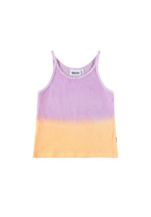 Μπλουζίτσα με μωβ και κίτρινη διαβάθμιση, με μαλακή υφή, λεπτές τιράντες και στρογγυλή λαιμόκοψη. Διαθέτει ετικέτα μάρκας εσωτερικά.