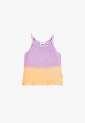Purple and yellow gradient tank top with a soft texture, thin straps, and a round neckline. Features a brand tag inside.