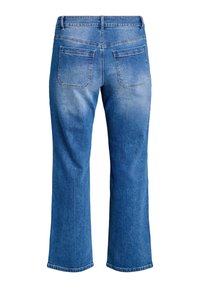 Džínsové nohavice, svetlomodré, rovný strih, päť vreciek, viditeľné prešívanie a vyblednutá textúra na zadnej strane.