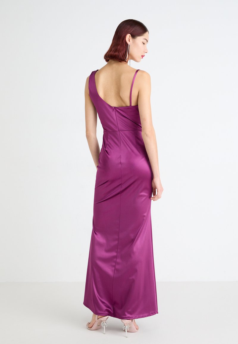 strapless open back dress Rent Lavish Alice Plus Off Shoulder Satin Side Ruched Mini Dress In Purple main image 1