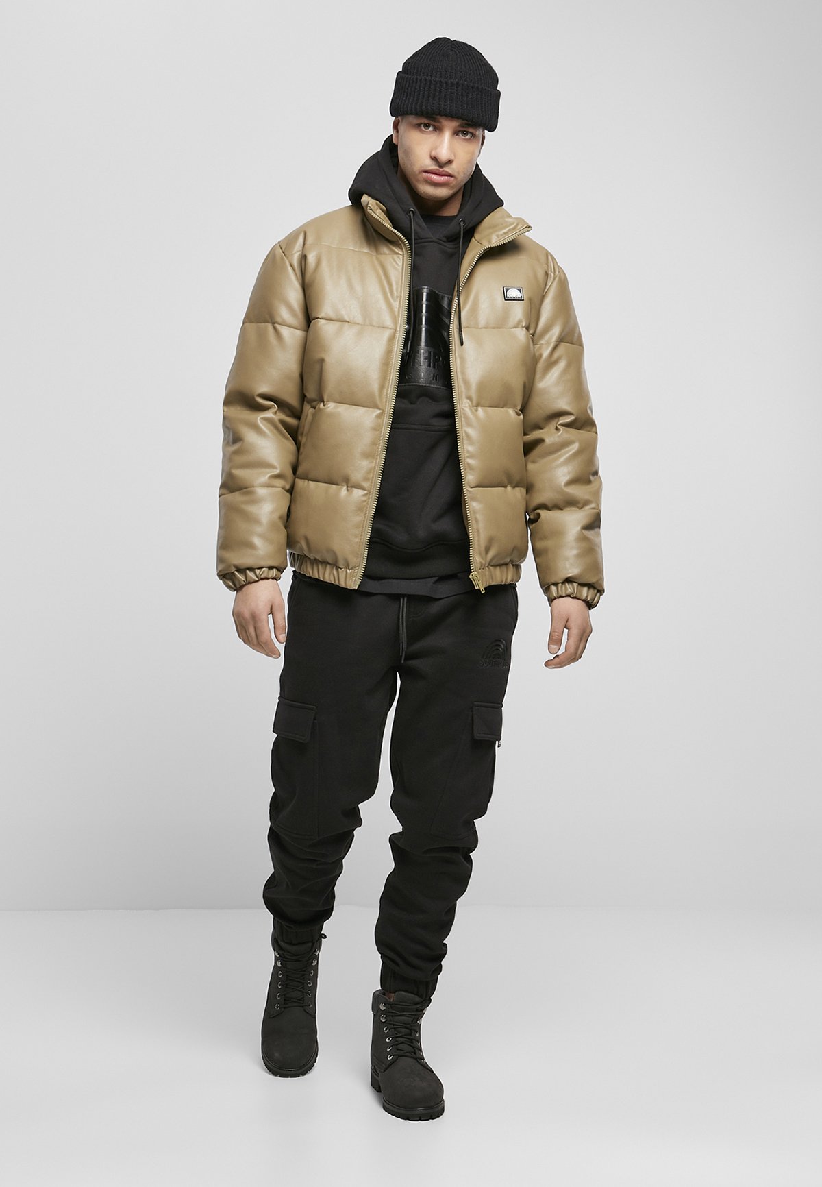 Southpole Giacca Uomo In Similpelle Imbottita – Bomber Nero Con Logo E Zip