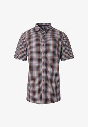Kortærmet ternet skjorte i blå, rød og beige. Har en button-down krave, brystlomme og en regular fit. Stofblanding af bomuld.