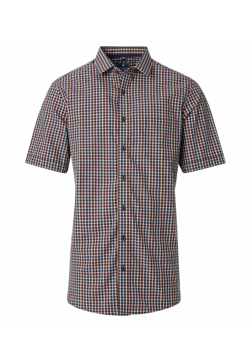 Korteblouson met een ruitpatroon in blauw, rood en beige. Voorzien van een button-down kraag, een borstzak en een normale pasvorm. Gemaakt van een katoenen mix.