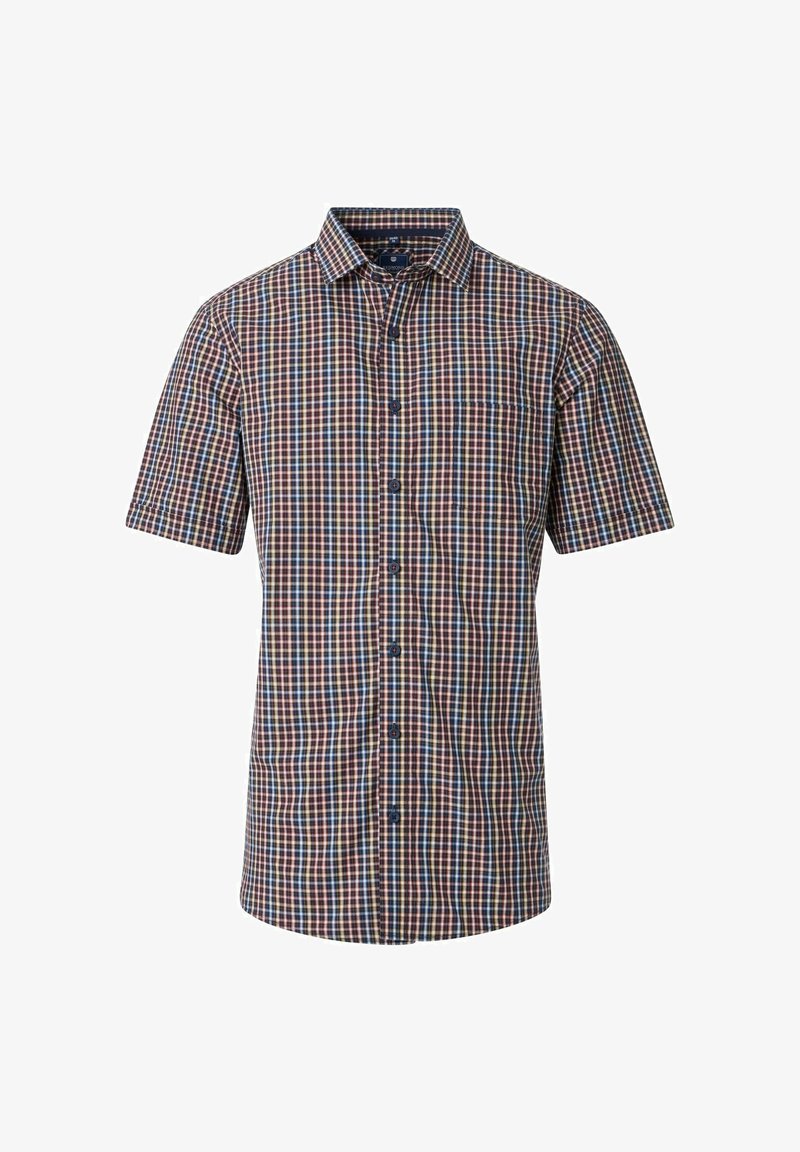 Korteblouson met een ruitpatroon in blauw, rood en beige. Voorzien van een button-down kraag, een borstzak en een normale pasvorm. Gemaakt van een katoenen mix.