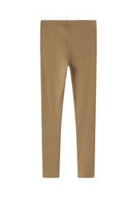 Lys brun ribbede leggings vist vertikalt, som viser tekstur og form, egnet for hverdagsbruk eller trening.