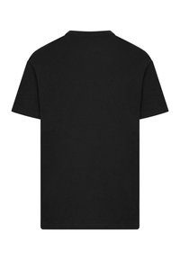 Sort bomuld t-shirt med rund halsudskæring og korte ærmer, med en ensfarvet ryg og en afslappet pasform. Ingen synlige mønstre eller grafik.