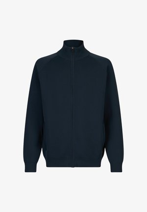 Námořnická mikina na zip s vysokým límcem, raglánovými rukávy, ribbovanými manžetami a bočními kapsami. Vyrobena z měkké, texturované tkaniny.