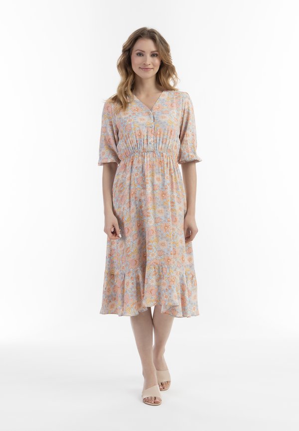 MIDI MIT BLUMENPRINT - Freizeitkleid - blau mehrfarbig