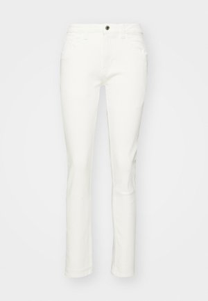 Weiße Slim-Fit-Jeans mit fünf Taschen, Gürtelschlaufen und einem Knopfverschluss am Bund.