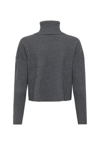 Maglione grigio a collo alto accorciato realizzato in morbido tessuto lavorato a maglia, con maniche lunghe e vestibilità comoda. Caratterizzato da un design minimalista e senza cuciture.