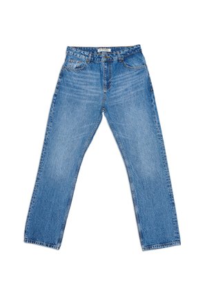Ανοιχτό μπλε τζιν κατασκευασμένο από ντένιμ, με σχεδιασμό ίσιας γραμμής, πέντε τσέπες και διακριτική ξεθώριαση. Η μέση έχει κουμπί και φερμουάρ.