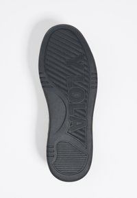 Black rubber sole with textured grip, featuring horizontal and vertical grooves, and embossed logo text "VALO." Smooth edges and rounded heel.