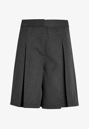 Ciemnoszare, plisowane szorty z pasem i bocznymi rozporkami. Wykonane z teksturowanej tkaniny, charakteryzują się czystym wykończeniem i brakiem widocznych kieszeni.