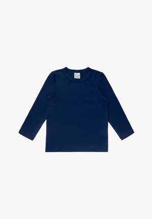 Maglietta a maniche lunghe blu navy realizzata in cotone morbido, con colletto rotondo, design semplice e rifiniture cucite sulle maniche e sull'orlo.