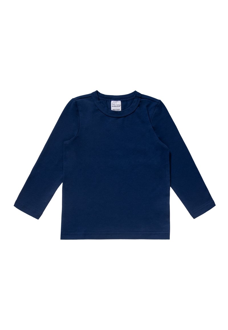Maglietta a maniche lunghe blu navy realizzata in cotone morbido, con colletto rotondo, design semplice e rifiniture cucite sulle maniche e sull'orlo.