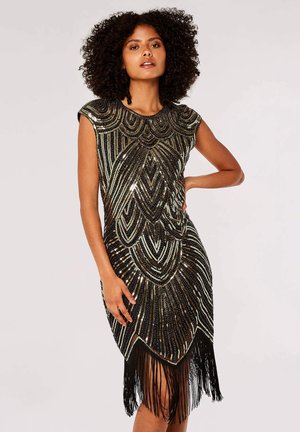 ART DECO SEQUIN FRINGE  - Cocktailjurk - black
