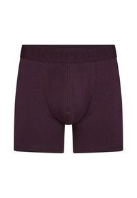 Mørkelilla herre boxershorts med en blød talje, der har prægede mærkenavn. Designet til komfort med en tætsiddende pasform og syede sømme.