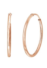 Ohrringe aus Roségold in Form von Hoop-Designs verfügen über eine glatte, abgerundete Form mit einem polierten Finish und einer sicheren Verschlussvorrichtung. Leichtgewichtiges und minimalistisches Design.