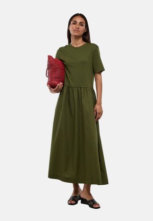 Monoprix, ROBE LONGUE BI-MATIÈRE UNIE - Robe en jersey - asparagus