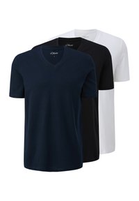 Tre t-shirt in navy, nero e bianco. Maniche corte, design a V, realizzate in morbido cotone. Leggere e con una vestibilità casual.