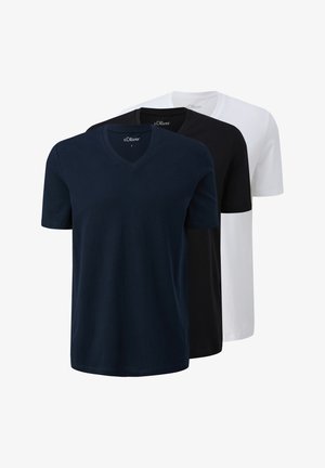 Tre t-shirt in navy, nero e bianco. Maniche corte, design a V, realizzate in morbido cotone. Leggere e con una vestibilità casual.