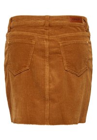 Brun kordje kjol med en figurnära design, med två bakfickor och en läderetikett märkt 'ONLY' vid midjan.