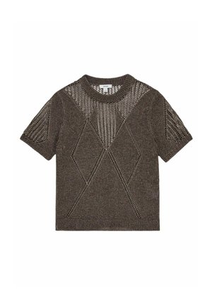 Reiss, REGULAR FIT - TAMSIN METALLIC ARGYLE OPEN-KNIT TOP - T-shirt con stampa - gunmetal grey
