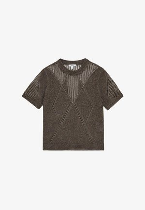 Reiss, REGULAR FIT - TAMSIN METALLIC ARGYLE OPEN-KNIT TOP - T-shirts print - gunmetal grey