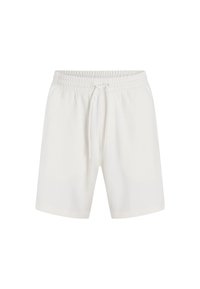 Pantalones cortos de algodón blanco con cinturilla elástica y cordón ajustable. Cuentan con un corte relajado y una textura suave.