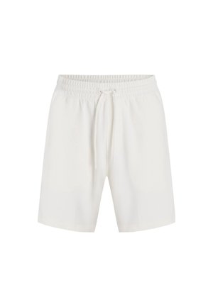 Pantalones cortos de algodón blanco con cinturilla elástica y cordón ajustable. Cuentan con un corte relajado y una textura suave.