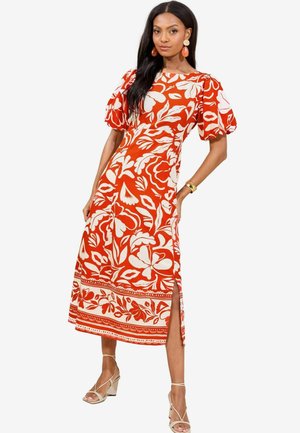 REGULAR FIT - PUFF SLEEVE AND FLARE MIDI - Freizeitkleid - red