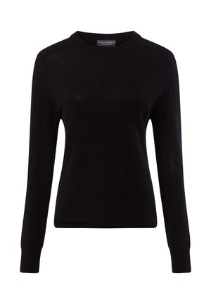 Schwarzer Strickpullover mit langen Ärmeln, rundem Ausschnitt und gerippten Bündchen. Aus weichem Stoff gefertigt, mit minimalistischem Design und ohne sichtbare Muster.