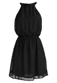 Muston mustapuku, jossa on kohokuvioitu pistekuvio, joustava vyötärö ja läpinäkyvä helma. Pehmeä kangas löysällä istuvuudella ja klassisella siluetilla.