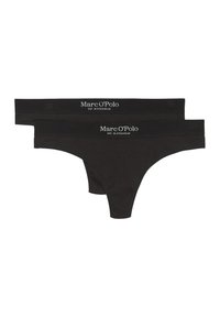 Zwarte katoenen strings met ribbelstructuur en brede tailleband, met het Marc O'Polo-logo in het wit. Verpakking van twee.