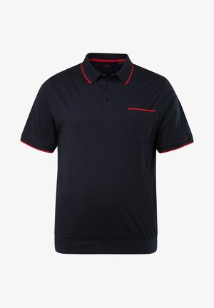 Námořnická polokošile s červenými akcenty na límci a kapse. Obsahuje tři knoflíky a texturovanou, prodyšnou tkaninu. Krátké rukávy s žebrovanými manžetami.