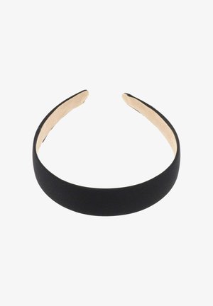 Zwart hoofdband met een gladde, matte afwerking en afgeronde randen. Binnenkant voorzien van een zachte, beige voering voor comfort.