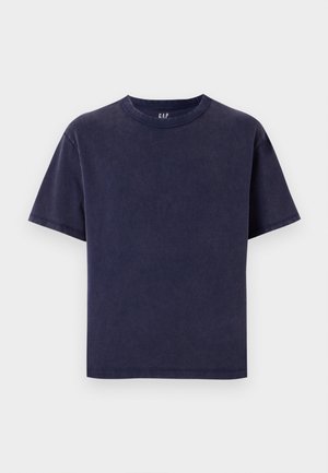 Navy cotton T-shirt with a crew neckline, short sleeves, and a relaxed fit. Features a solid color and no visible patterns or accents.